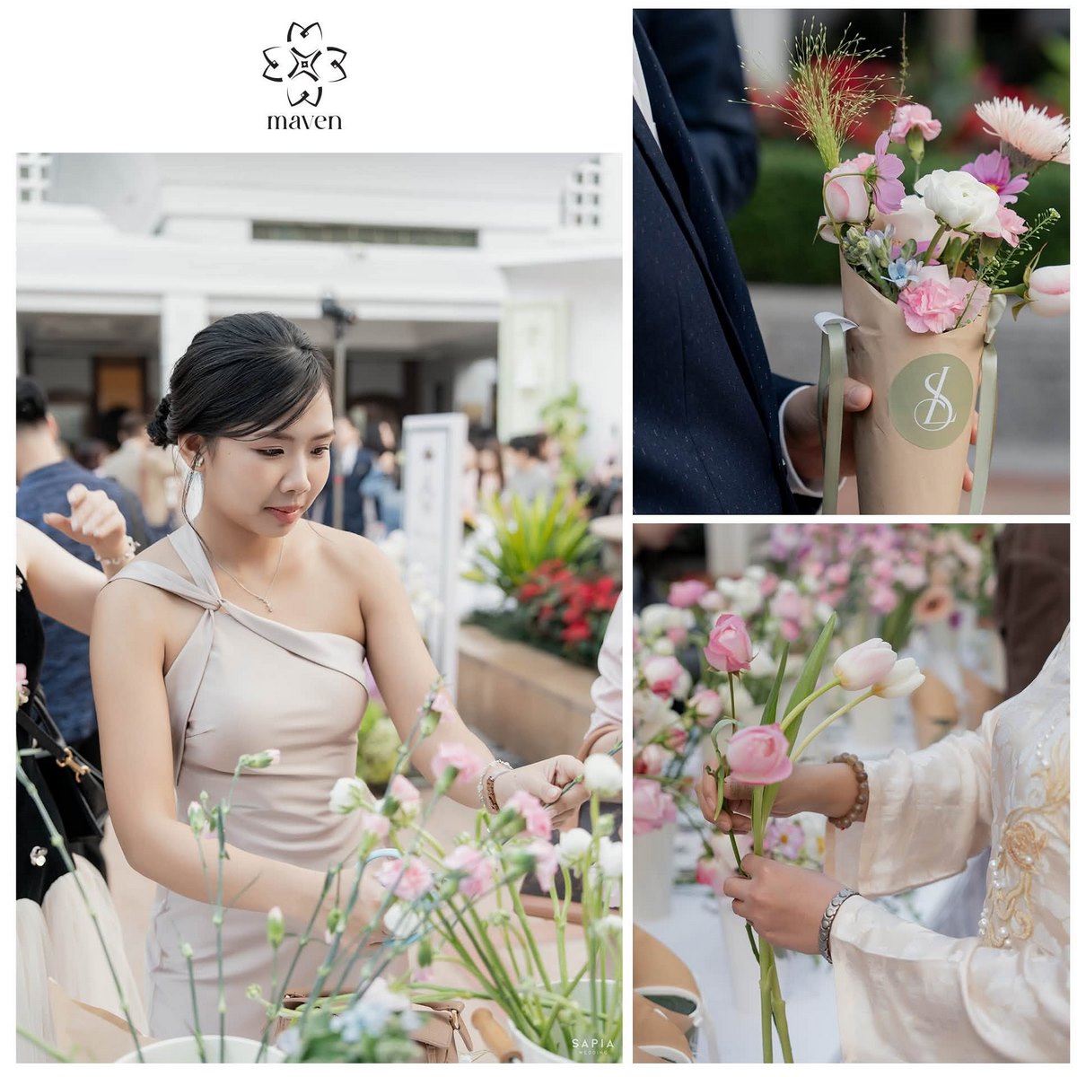 Khách mời chọn hoa tại đám cưới Ngọc Linh và Long Sơn